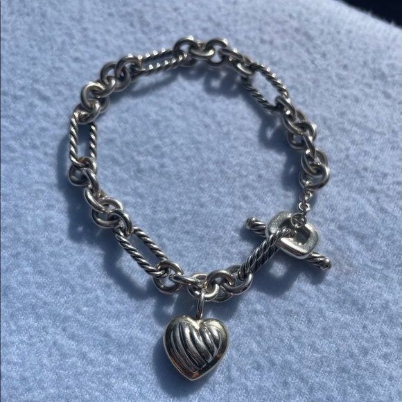 David Yurman 18K Gold Sterling Silver Heart Charm Bracelet - Picture 2 of 7